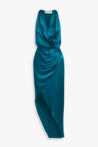 MICHELLE MASON WRAP-EFFECT SILK-SATIN MIDI DRESS - Size 10