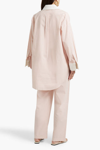 BY MALENE BIRGER HELSY STRIPED COTTON-POPLIN STRAIGHT-LEG PANTS - Size 38