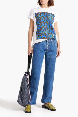 GANNI PRINTED HIGH-RISE STRAIGHT-LEG JEANS - Size 32