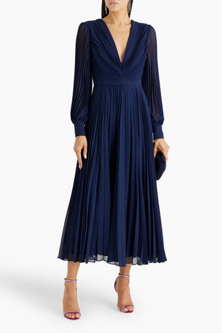 BADGLEY MISCHKA PLISS-CHIFFON MIDI DRESS - Size 14