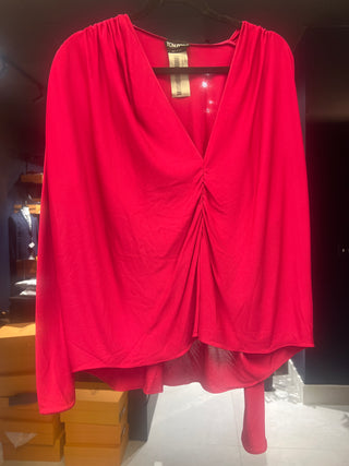 Tom Ford Jersey Draped V-Neck Ruched Top Raspberry