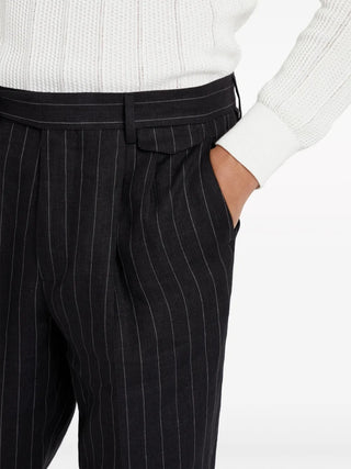 Brunello Cucinelli Pinstripe Pleated Wool Trousers with Side Adjusters