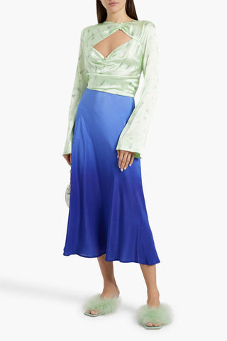 RIXO KELLY DGRAD SILK CREPE DE CHINE MIDI SKIRT - Size 14