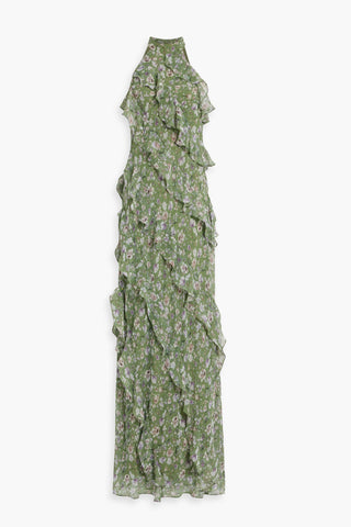 MIKAEL AGHAL RUFFLED FLORAL-PRINT CHIFFON GOWN - Size 6
