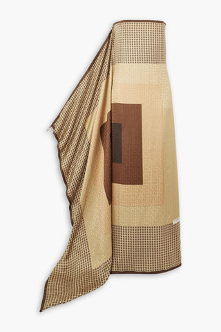 BALMAIN CAPE-EFFECT PRINTED SILK-JACQUARD GOWN - Size 42