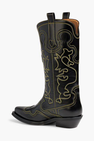GANNI EMBROIDERED LEATHER COWBOY BOOTS - Size 41