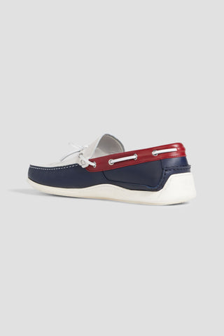 FERRAGAMO MARLIN COLOR-BLOCK LEATHER BOAT SHOES - Size 7