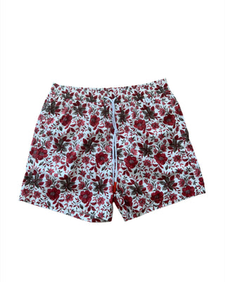 ISAIA Floral Print Drawstring Waist Swim Trunks