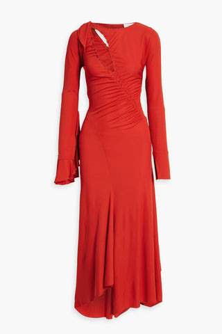 VICTORIA BECKHAM ASYMMETRIC CUTOUT JERSEY MIDI DRESS - Size 10