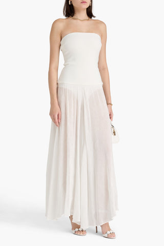 ESSE STUDIOS AIRE STRAPLESS STRETCH KNIT-PANELED LINEN AND SILK-BLEND MAXI DRESS - Size 8