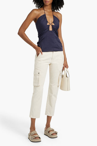 ISABEL MARANT BECKI CUTOUT COTTON AND SILK-BLEND CREPON HALTERNECK TOP - Size 36
