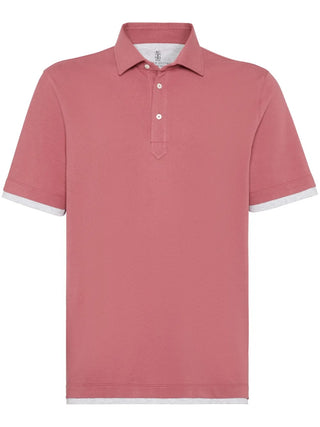 Brunello Cucinelli Cotton Polo Shirt with Contrast Trim Raspberry