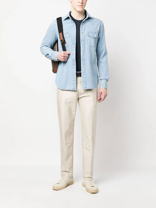Tom Ford Cotton Point-Yoke Western Shirt Light Blue