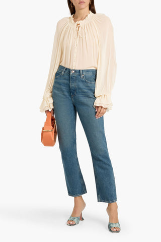 ALICE + OLIVIA JOSEPHINE RUFFLED CHIFFON BLOUSE - Size L