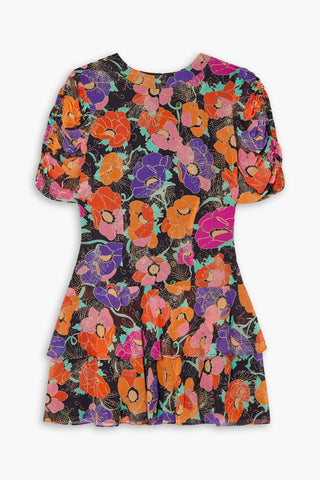 RIXO DION GLITTERED FLORAL-PRINT GEORGETTE MINI DRESS - Size 6