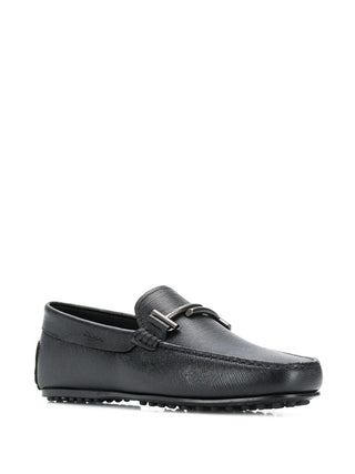 Tods Grained Leather Metal Bar Loafers