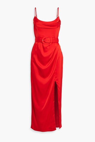 NICHOLAS BELTED DRAPED SATIN-CREPE MIDI DRESS - Size 2