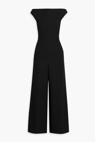 GIVENCHY OFF-THE-SHOULDER GRAIN DE POUDRE WOOL WIDE-LEG JUMPSUIT - Size 40