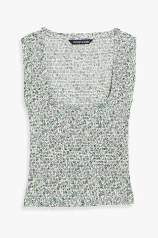 VERONICA BEARD NEEDHAM SHIRRED FLORAL-PRINT COTTON TOP - Size XS