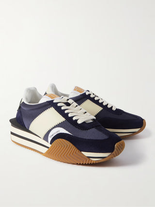 Tom Ford Suede and Canvas Logo Layered Sole Sneakers Navy