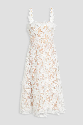 MARCHESA NOTTE FLARED GUIPURE LACE MIDI DRESS - Size 8