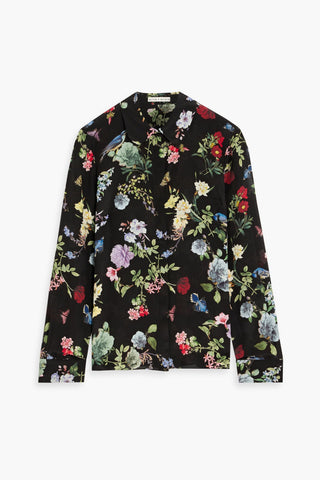 ALICE + OLIVIA WILLA FLORAL-PRINT SILK-CREPE SHIRT - Size XL