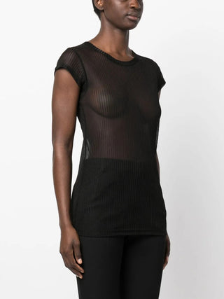 Tom Ford Sheer Ribbed Short Sleeve Blouse Black