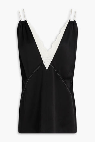 VICTORIA BECKHAM LACE-TRIMMED SATIN-CREPE CAMISOLE - Size 6