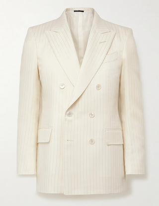 Tom Ford Pinstriped Linen-Blend Double-Breasted Peak-Lapel Blazer