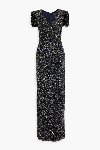 JENNY PACKHAM WRAP-EFFECT EMBELLISHED CREPE DE CHINE GOWN - Size 12