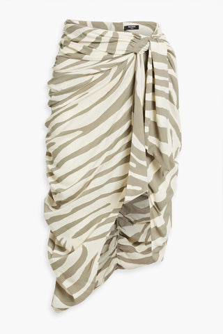 BALMAIN WRAP-EFFECT ZEBRA-PRINT TWILL MIDI SKIRT - Size 40