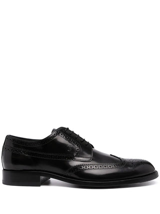 Tods Polished Leather Black Wingtip Derby Brogues