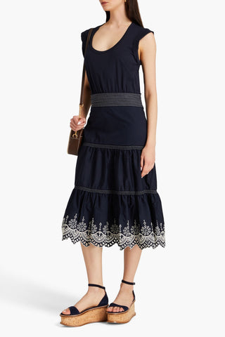 VERONICA BEARD AMAIA JERSEY-PANELED COTTON-POPLIN MIDI DRESS - Size M
