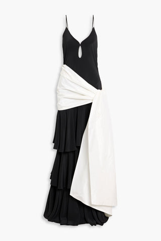JOHANNA ORTIZ BIRD OF NIGHT TWO-TONE SILK-CREPE AND POPLIN MAXI DRESS - Size 2