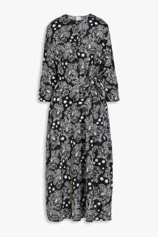 LORETTA CAPONI VALENTINA BELTED PRINTED COTTON MIDI DRESS - Size ONESIZE