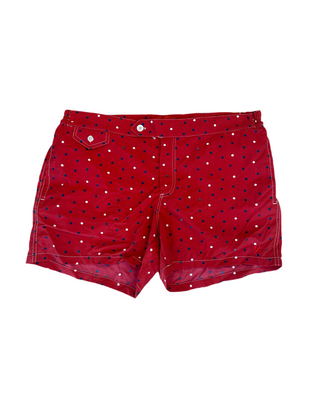 ISAIA Red Multi Polka Dot Print Swim Trunks