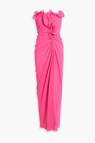BADGLEY MISCHKA STRAPLESS RUFFLED CHIFFON GOWN - Size 6