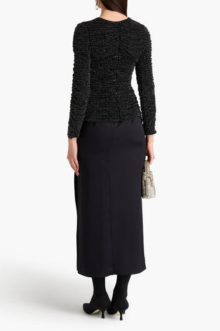 SIMKHAI HAYDON CRYSTAL-EMBELLISHED RUCHED JERSEY TOP - Size S