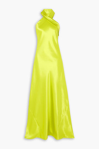 GALVAN  LONDON PANDORA NEON SATIN HALTERNECK GOWN - Size 40