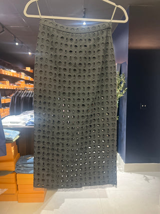 Tom Ford Tom Ford Perforated Eyelet Mesh-Backed Midi Skirt Black