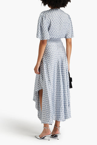 MAJE ASYMMETRIC PRINTED SATIN MAXI DRESS - Size 38