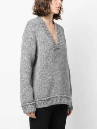 Tom Ford Bouclé Knit Deep V-Neck Sweater Grey