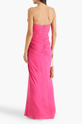 BADGLEY MISCHKA STRAPLESS RUFFLED CHIFFON GOWN - Size 6