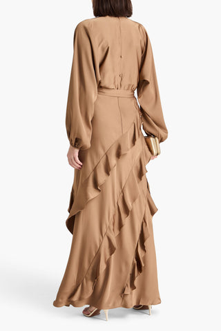 MIKAEL AGHAL RUFFLED SATIN MAXI DRESS - Size 8