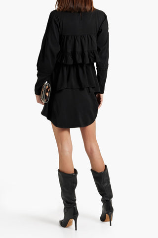 IRO MICHA MESH-PANELED TIERED CREPE MINI DRESS - Size 36