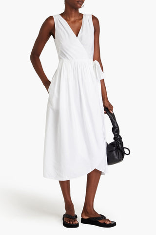 VINCE PLEATED POPLIN MIDI WRAP DRESS - Size S