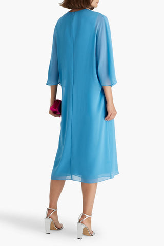 BADGLEY MISCHKA DRAPED EMBELLISHED CHIFFON MIDI DRESS - Size 10