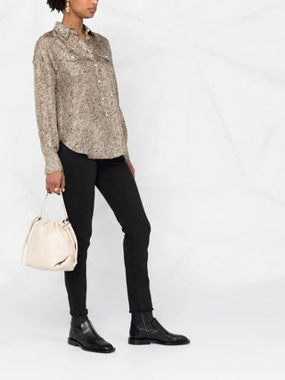 Brunello Cucinelli Silk Paisley Pattern Button-Down Shirt with Bead Embellishment