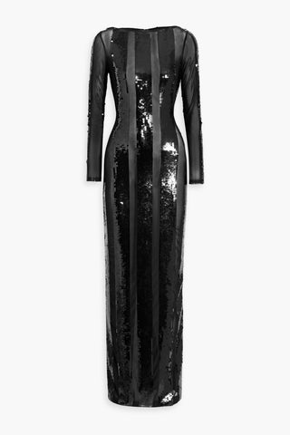 RETROFÊTE ELSI STRIPED SEQUIN-EMBELLISHED MESH GOWN - Size L