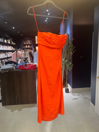 Tom Ford Satin Ruched Bodice Strapless Gown Orange